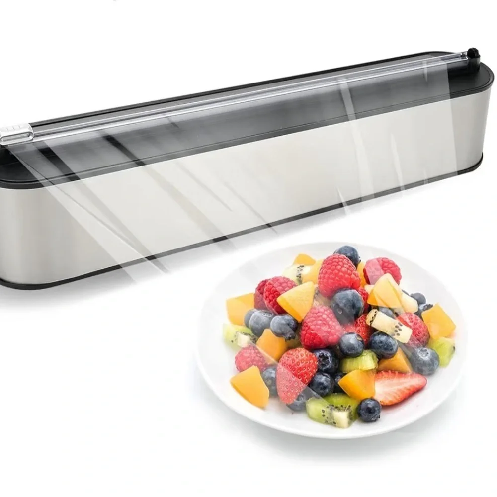 Magnetic Plastic Wrap Dispenser with Cutter, No-Drill Wall Mount 061